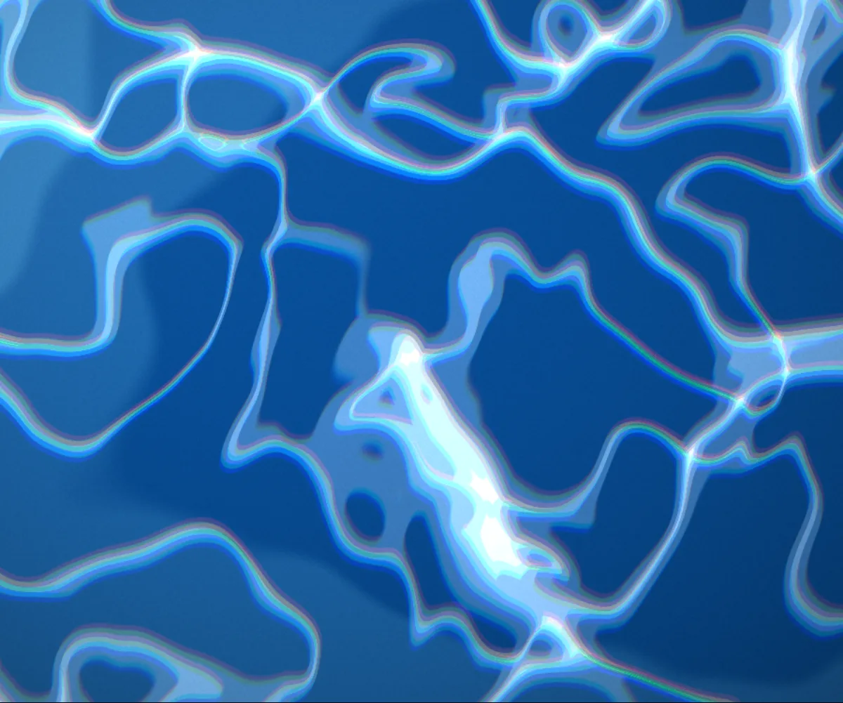 Bright blue water caustics rippling across a pool floor