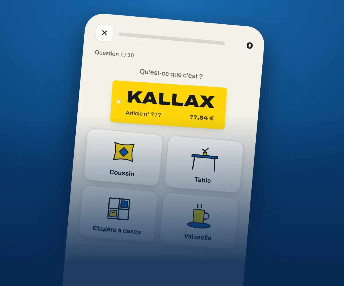 IKEA guesser quiz asking what KALLAX is, with four illustrated answers
